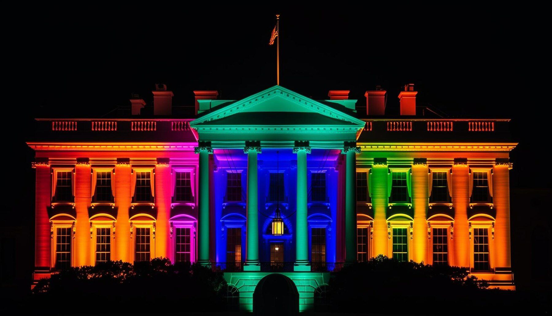 Building illuminated with colorful lights